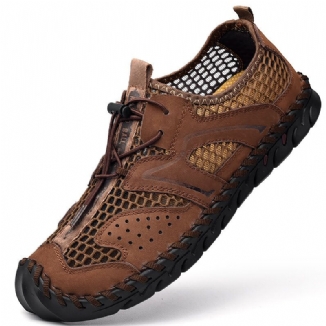 Herren-leder-mesh-atmungsaktive Handnähte Mit Weichem Boden Beiläufige Outdoor-sandalen