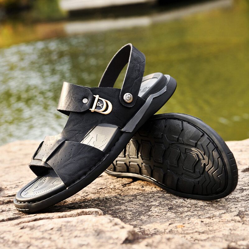 Herren-mikrofaser-leder Zwei-wege-atmungsaktive Weiche Rutschfeste Lässige Outdoor-sandalen