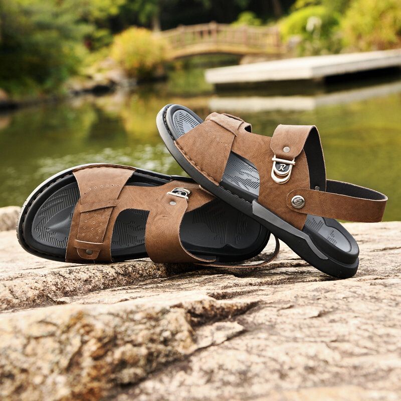 Herren-mikrofaser-leder Zwei-wege-atmungsaktive Weiche Rutschfeste Lässige Outdoor-sandalen