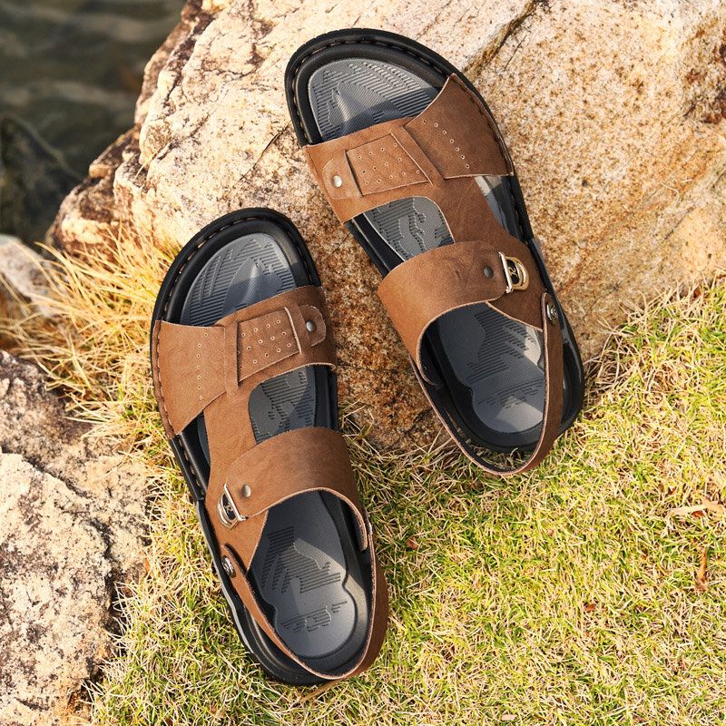 Herren-mikrofaser-leder Zwei-wege-atmungsaktive Weiche Rutschfeste Lässige Outdoor-sandalen