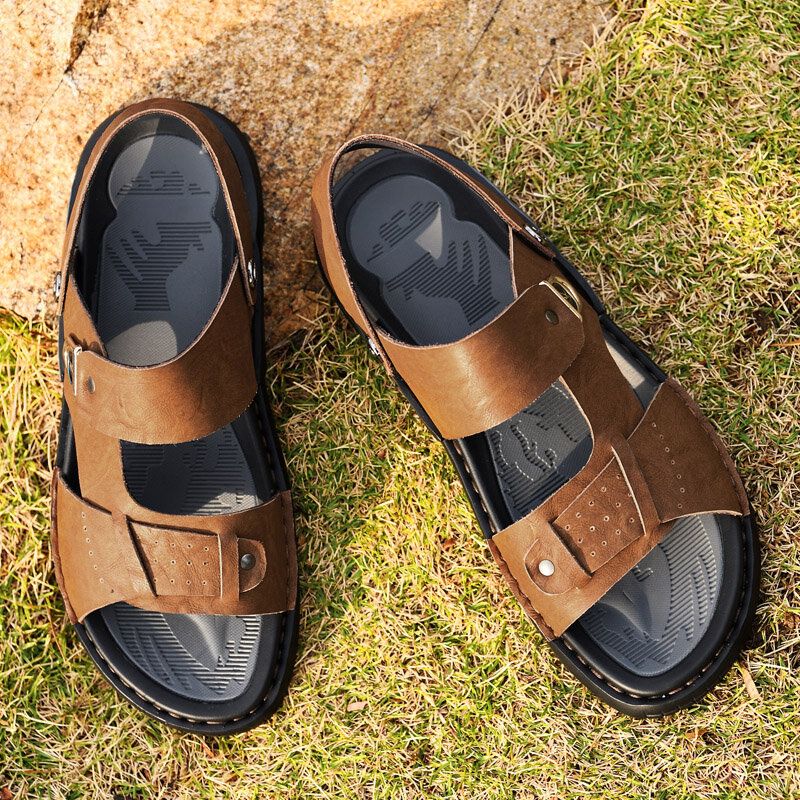 Herren-mikrofaser-leder Zwei-wege-atmungsaktive Weiche Rutschfeste Lässige Outdoor-sandalen