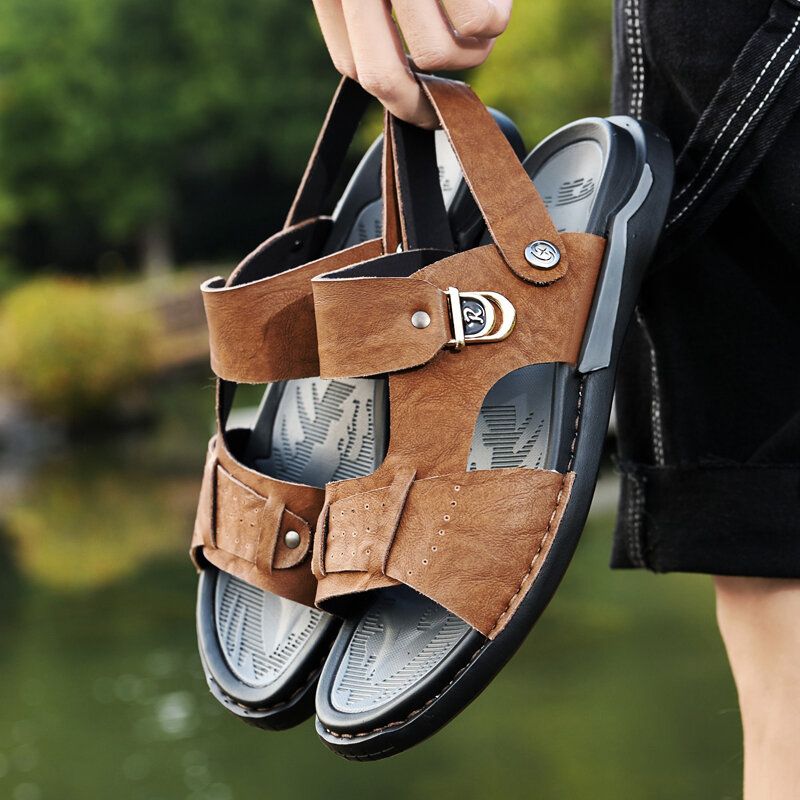 Herren-mikrofaser-leder Zwei-wege-atmungsaktive Weiche Rutschfeste Lässige Outdoor-sandalen