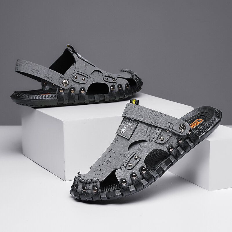 Herren Outdoor-rindsleder Zwei-wege-sandalen Mit Geschlossener Zehenpartie Und Weicher Sohle