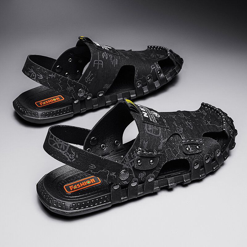 Herren Outdoor-rindsleder Zwei-wege-sandalen Mit Geschlossener Zehenpartie Und Weicher Sohle