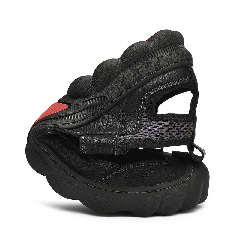 Herren Rindsleder Atmungsaktives Mesh Weich Lässige Outdoor Sandalen