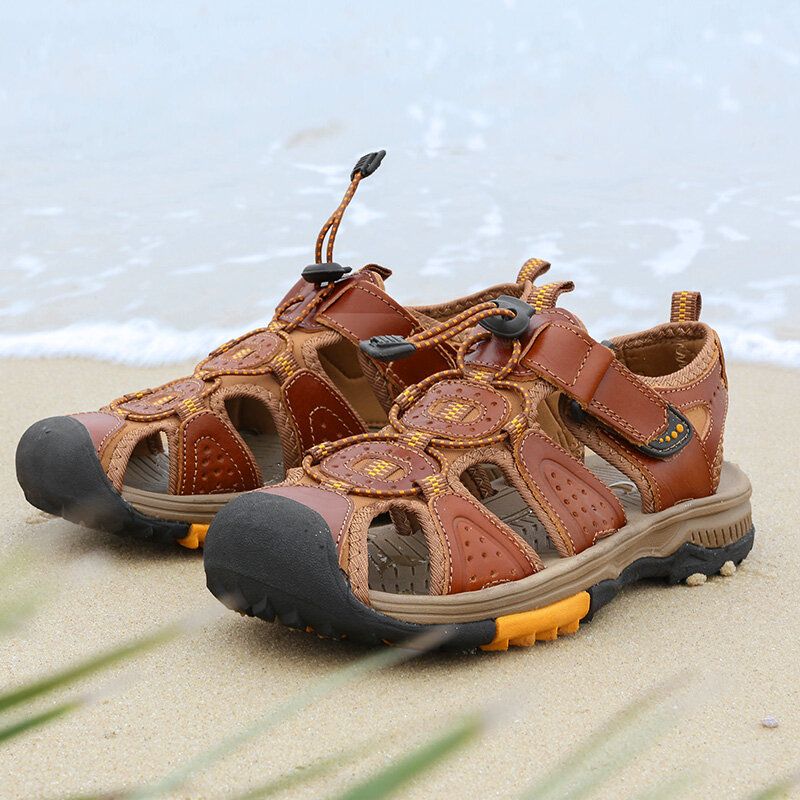 Herren Rindsleder Rutschfeste Geschlossene Zehen Strand Lässige Outdoor-sandalen