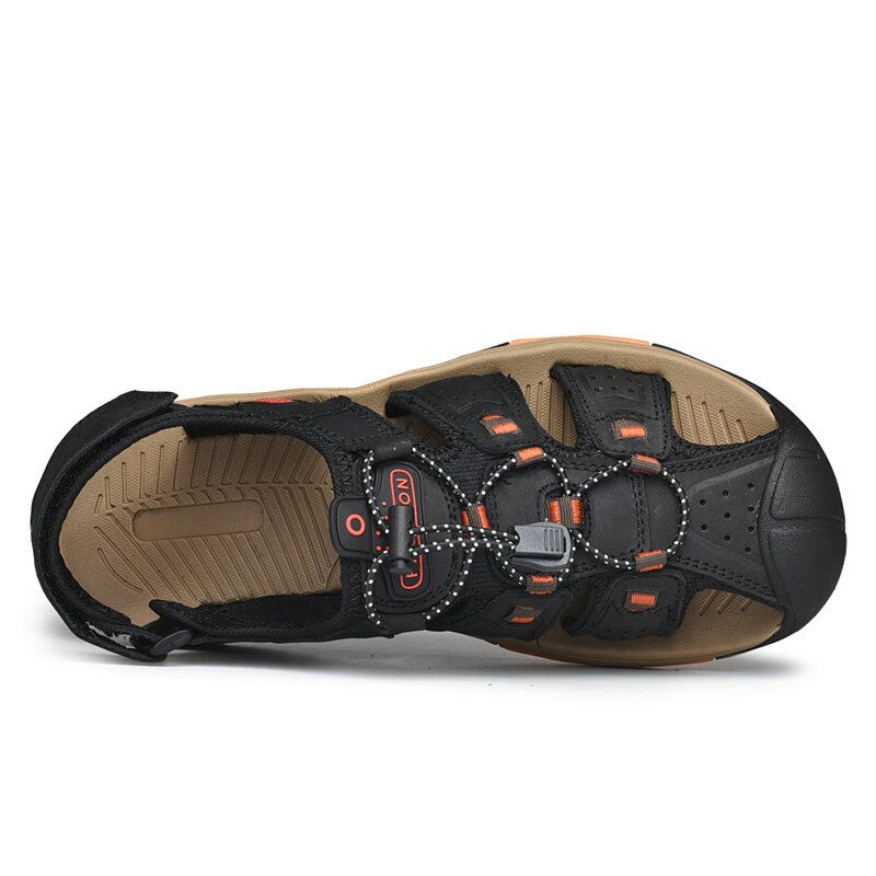 Herren-rindsleder Weicher Boden Rutschfest Geschlossene Zehen Bequeme Flache Lässige Outdoor-sandalen