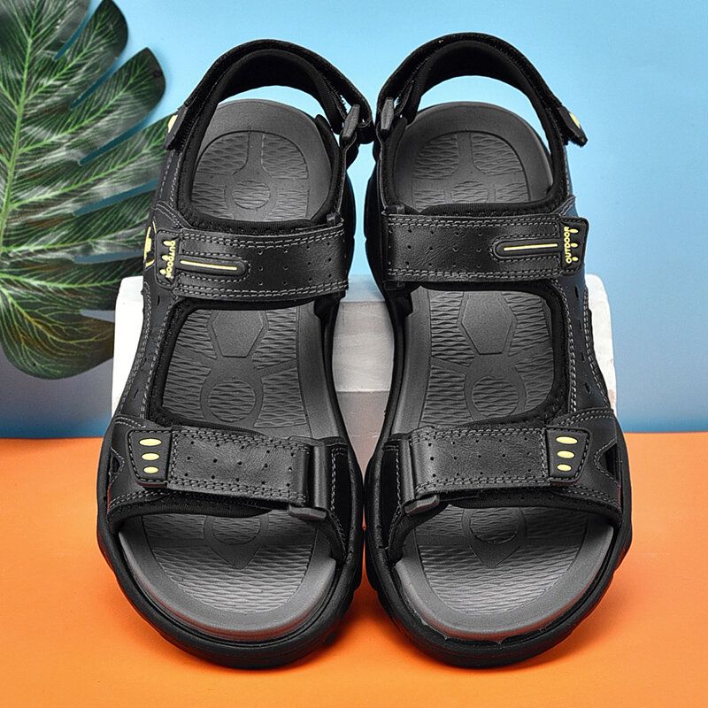 Herren-strand-pu-leder-rutschfeste Klettverschluss-sandalen Mit Offener Zehenpartie