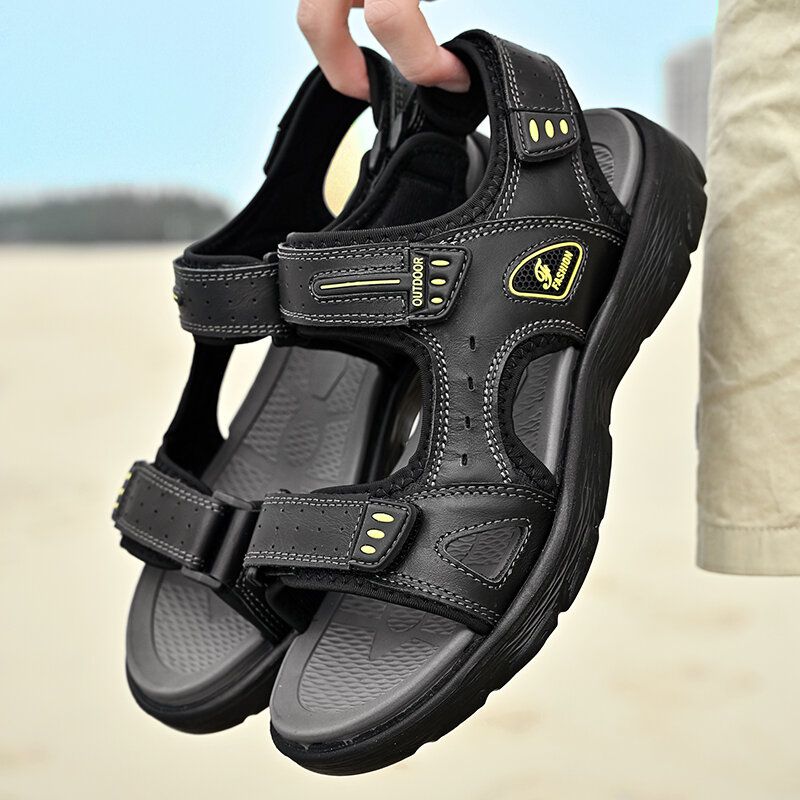 Herren-strand-pu-leder-rutschfeste Klettverschluss-sandalen Mit Offener Zehenpartie