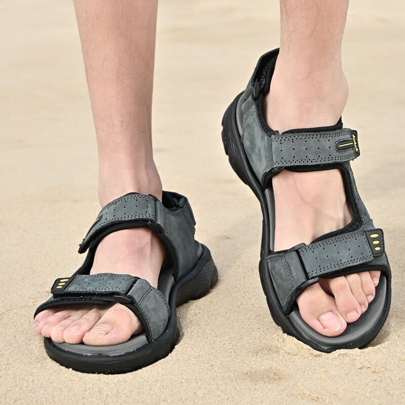 Herren-strand-pu-leder-rutschfeste Klettverschluss-sandalen Mit Offener Zehenpartie