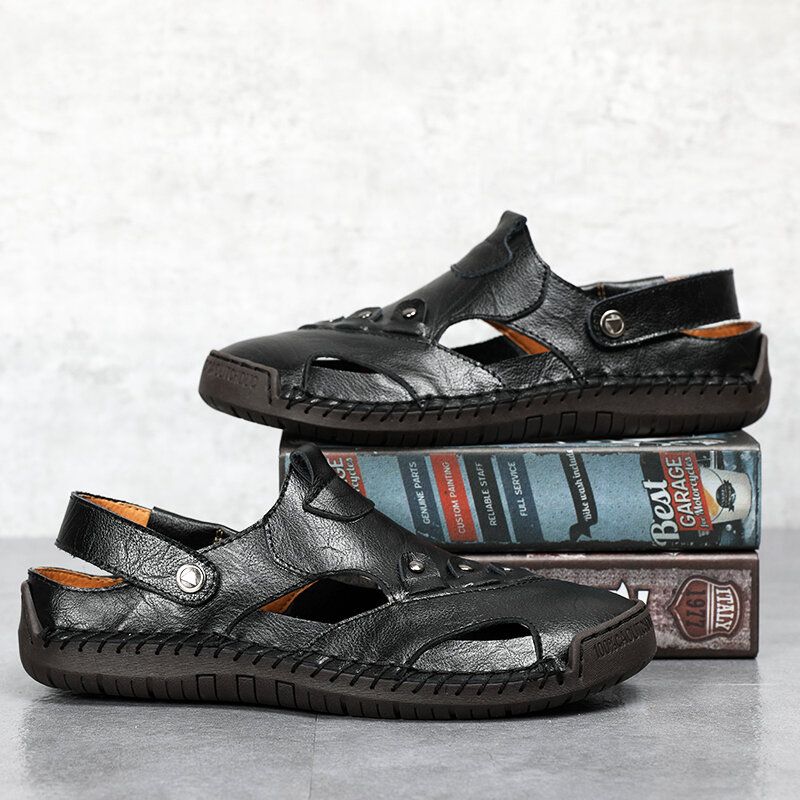 Herren Two Ways Mikrofaser-leder Atmungsaktive Handgefertigte Outdoor-retro-sandalen