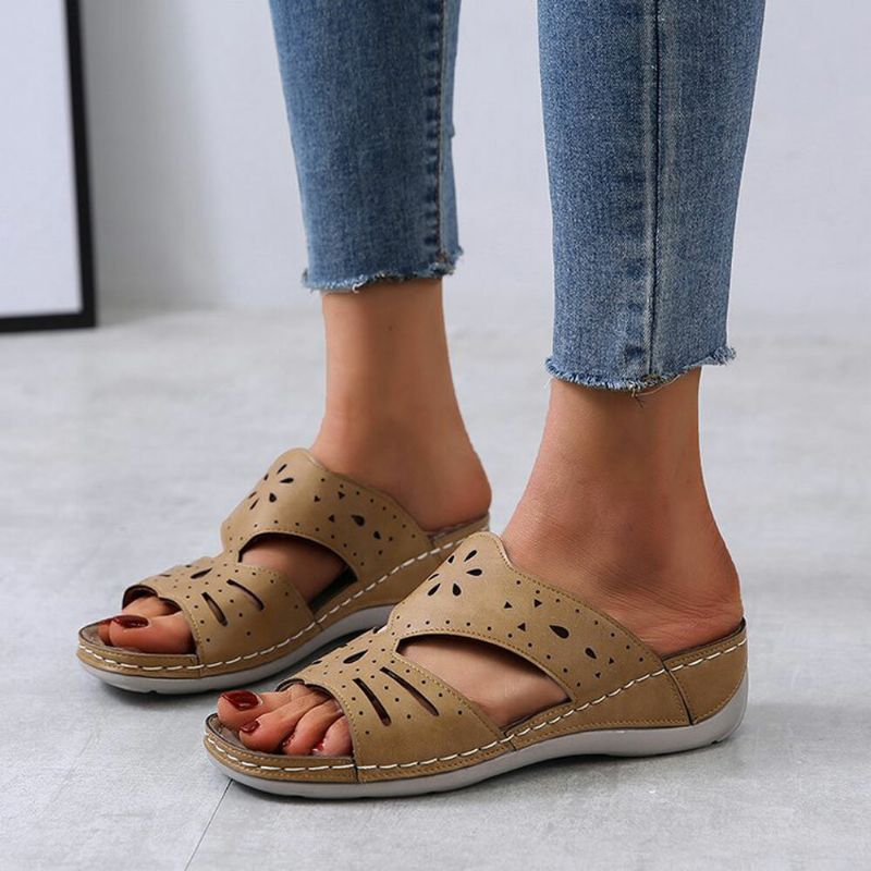 Hohle Bequeme Rutschfeste Lässige Slip-on-sandalen Mit Keilabsatz Für Damen