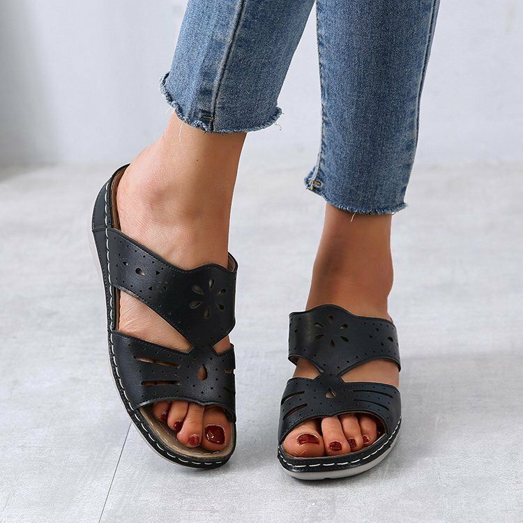 Hohle Bequeme Rutschfeste Lässige Slip-on-sandalen Mit Keilabsatz Für Damen