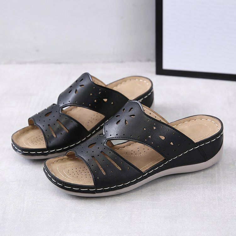 Hohle Bequeme Rutschfeste Lässige Slip-on-sandalen Mit Keilabsatz Für Damen