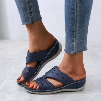 Hohle Bequeme Rutschfeste Lässige Slip-on-sandalen Mit Keilabsatz Für Damen