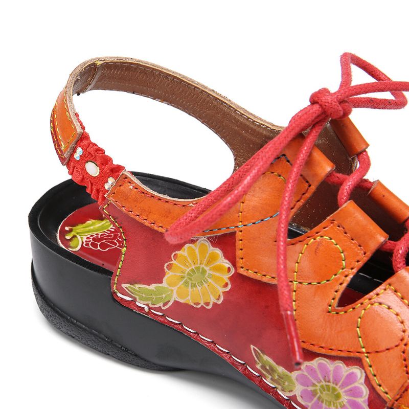 Leder Mit Blumenspleißen Ziernähten Schnürung Slingback-mules Clogs Flache Sandalen