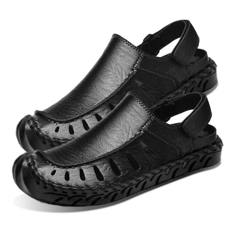 Männer Mikrofaser Aushöhlen Atmungsaktive Handnähte Soft Bottom Outdoor Freizeitsandalen