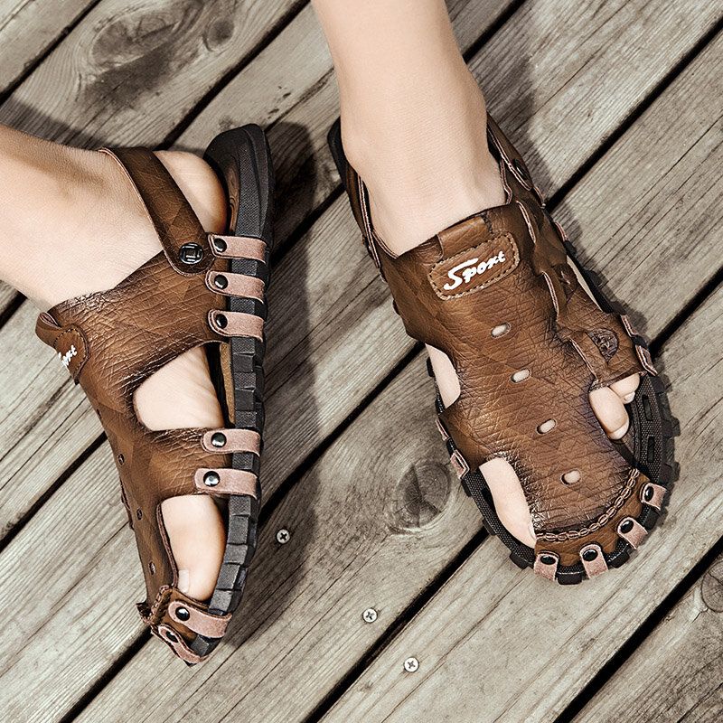 Männer Pu-sandalen Atmungsaktive Zwei-wege-closed Toe Lässige Vintage-hausschuhe