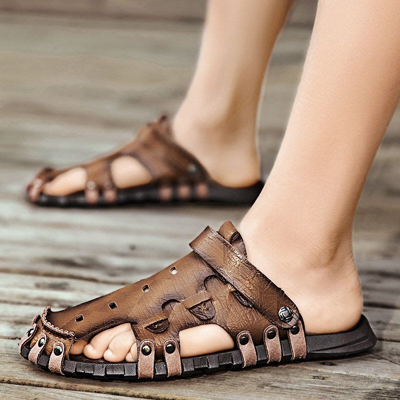 Männer Pu-sandalen Atmungsaktive Zwei-wege-closed Toe Lässige Vintage-hausschuhe