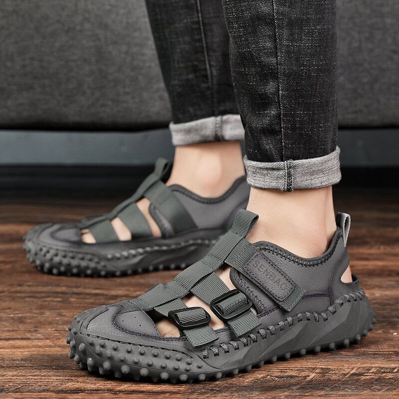 Männer Retro Rindsleder Closd Toe Outdoor Handgefertigte Sandalen