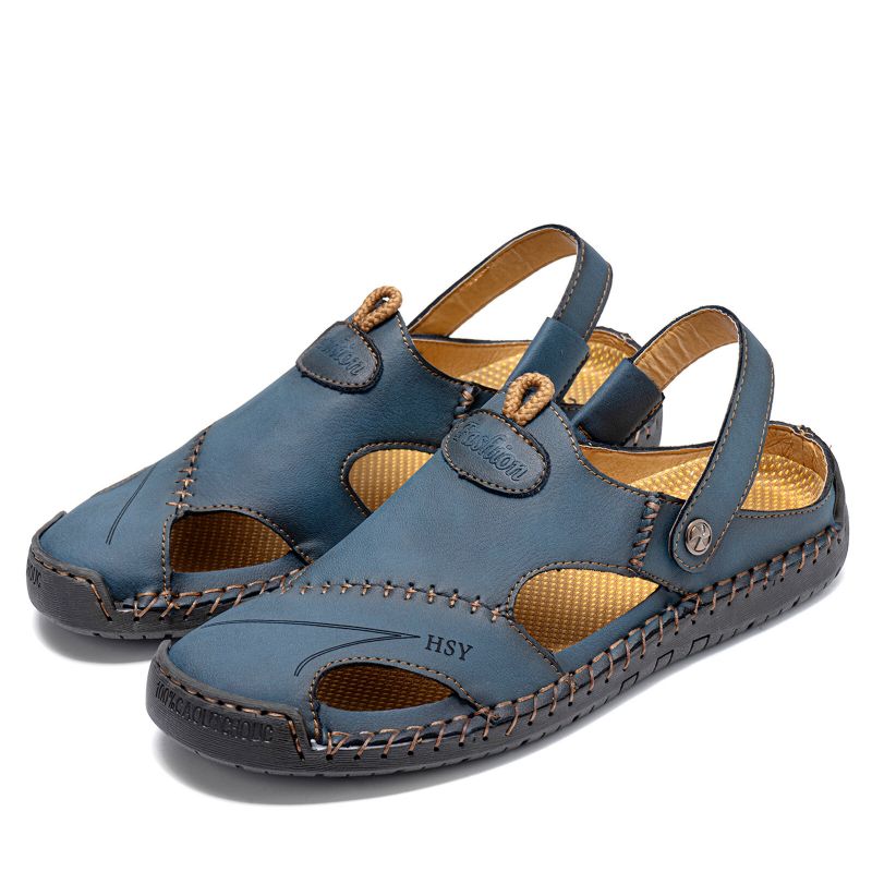 Männer Retro Two Ways Pu-leder Hohle Slip-on Handgefertigte Sandalen Atmungsaktive Schuhe