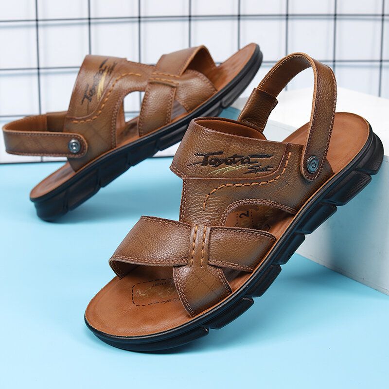 Männer Rindsleder Atmungsaktiv Geöffnet Rutschfeste Strand Casual Outdoor Sandalen