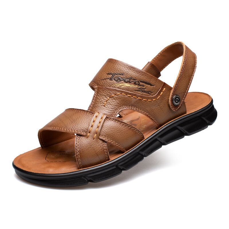 Männer Rindsleder Atmungsaktiv Geöffnet Rutschfeste Strand Casual Outdoor Sandalen