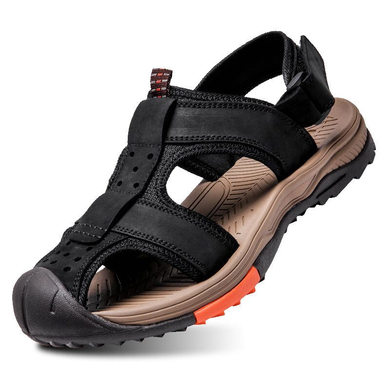 Männer Rindsleder Atmungsaktive Rutschfeste Geschlossene Zehen Strand Casual Outdoor Sandalen