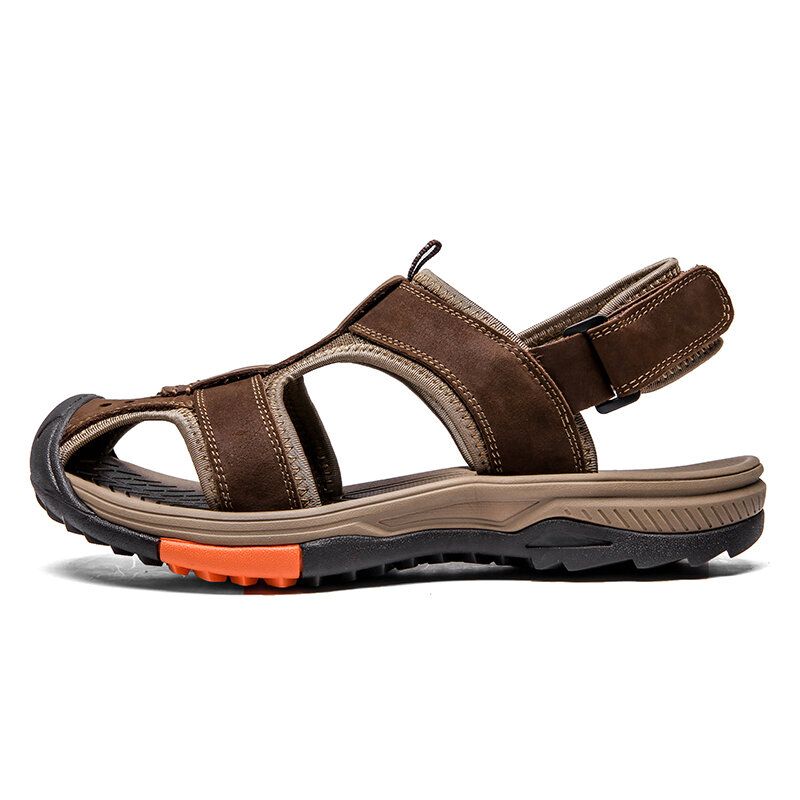 Männer Rindsleder Atmungsaktive Rutschfeste Geschlossene Zehen Strand Casual Outdoor Sandalen