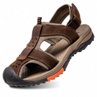 Männer Rindsleder Atmungsaktive Rutschfeste Geschlossene Zehen Strand Casual Outdoor Sandalen