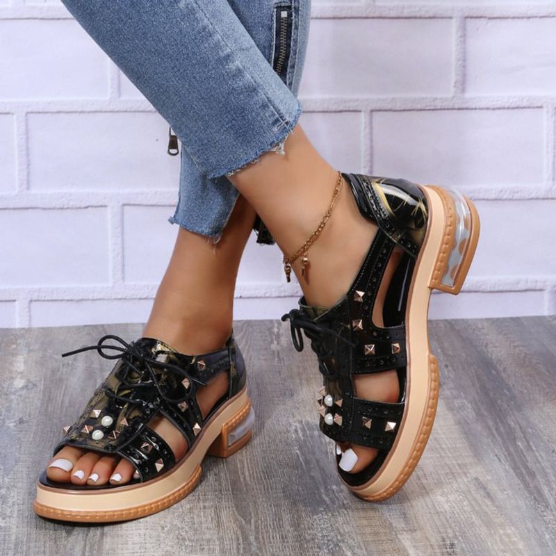 Plus Size Damen Casual Fashion Rivet Decor Schnürsandalen