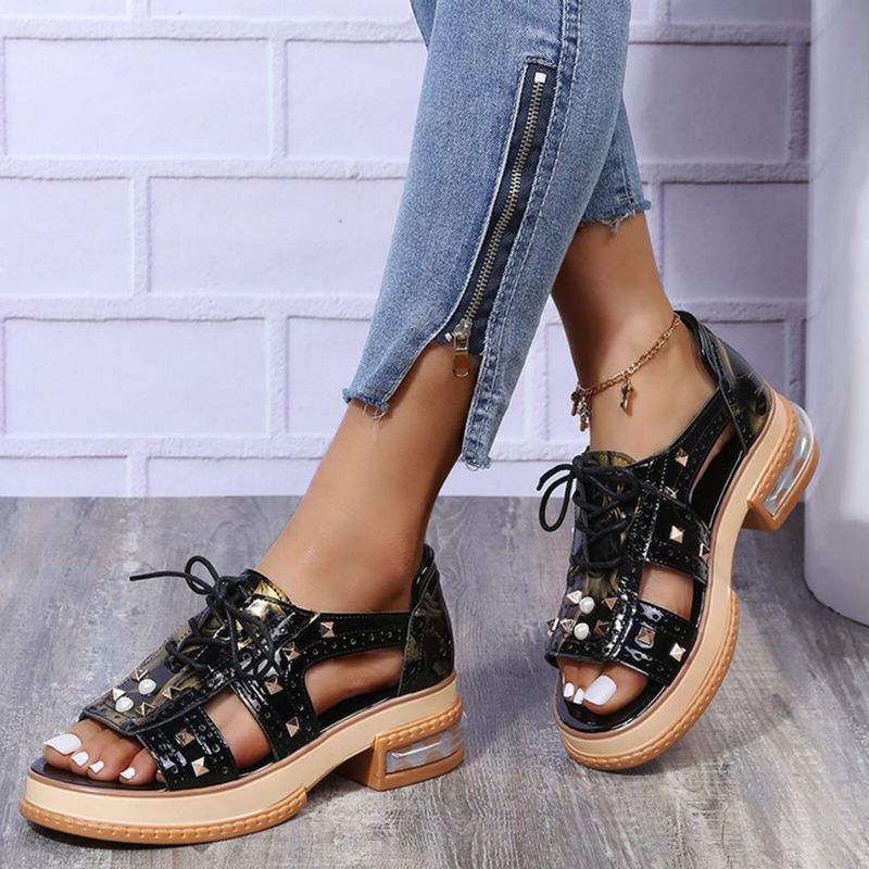 Plus Size Damen Casual Fashion Rivet Decor Schnürsandalen