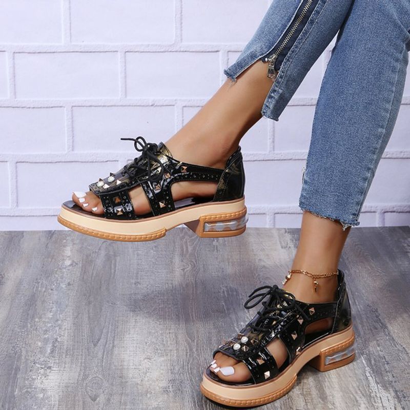 Plus Size Damen Casual Fashion Rivet Decor Schnürsandalen