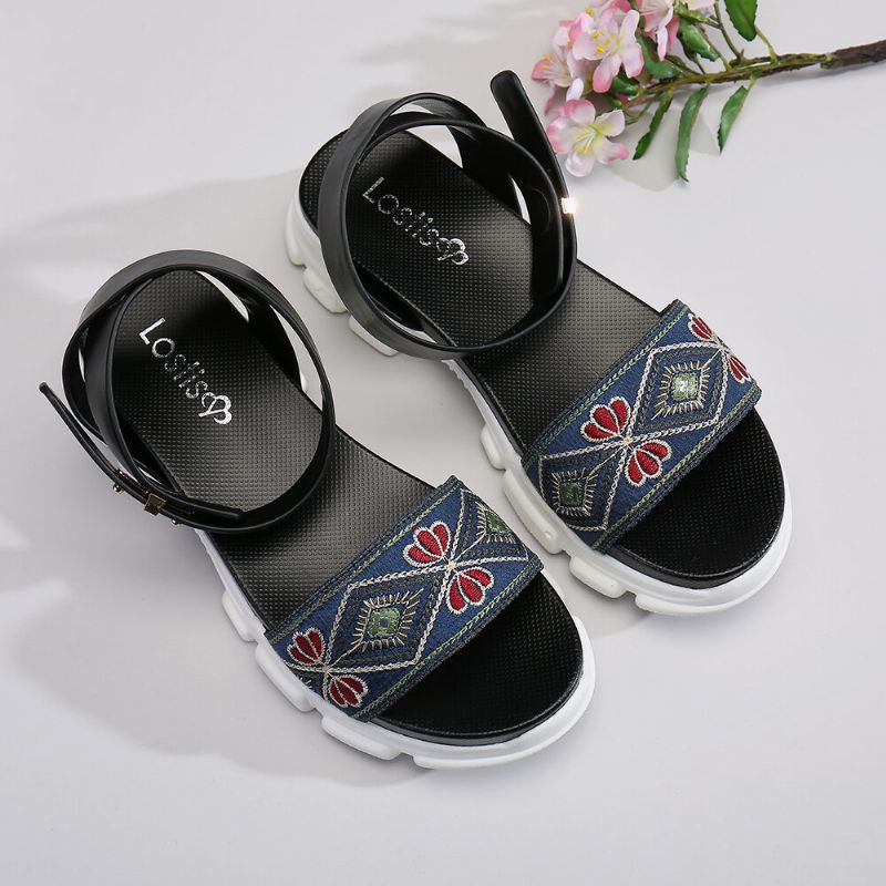 Sport-plateau-sandalen Mit Bestickten Riemchen Für Damen