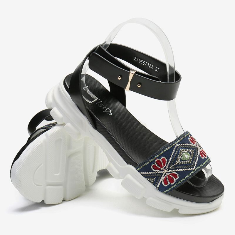 Sport-plateau-sandalen Mit Bestickten Riemchen Für Damen