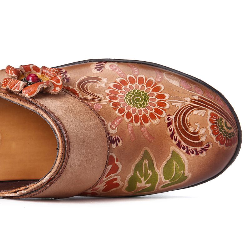 Superbequeme Slip-on-schuhe Aus Echtem Leder Mit Retro-blumenmuster Und Prägung