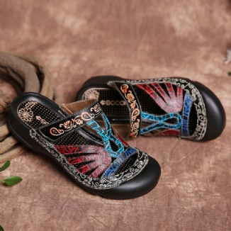 Vintage-leder Mit Floralem Ausschnitt Und Verstellbarem Riemen Zum Hineinschlüpfen Pantoletten Clogs Flache Sandalen