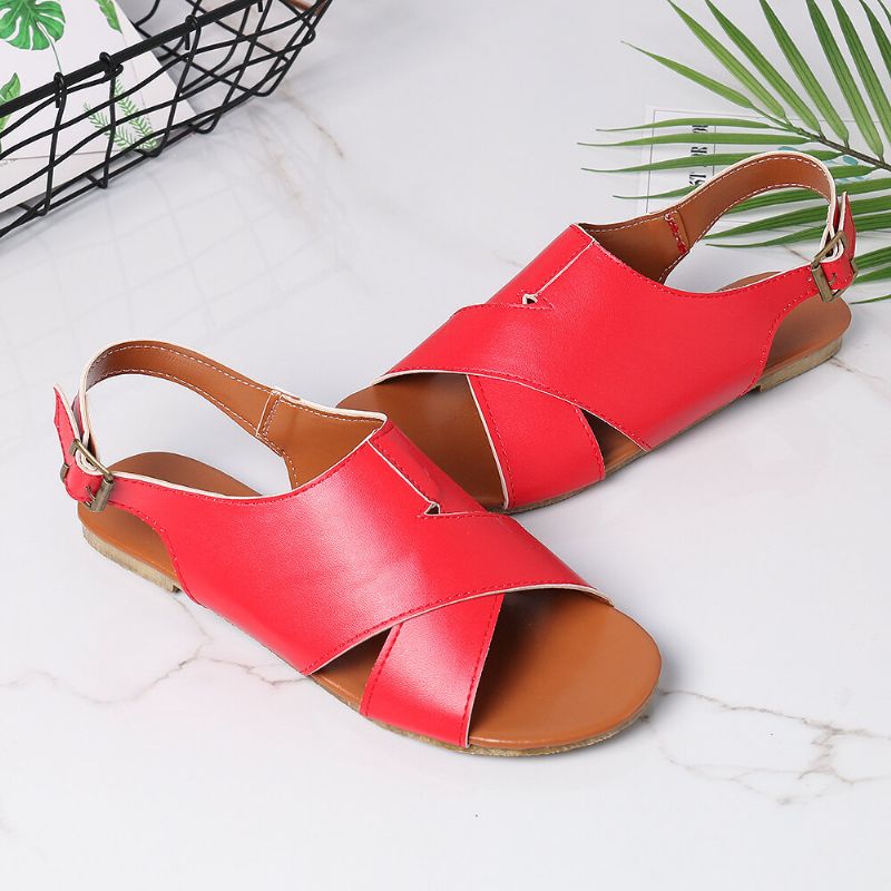 Wome Beach Peep Toe Flats Sandalen Mit Überkreuzter Schnalle