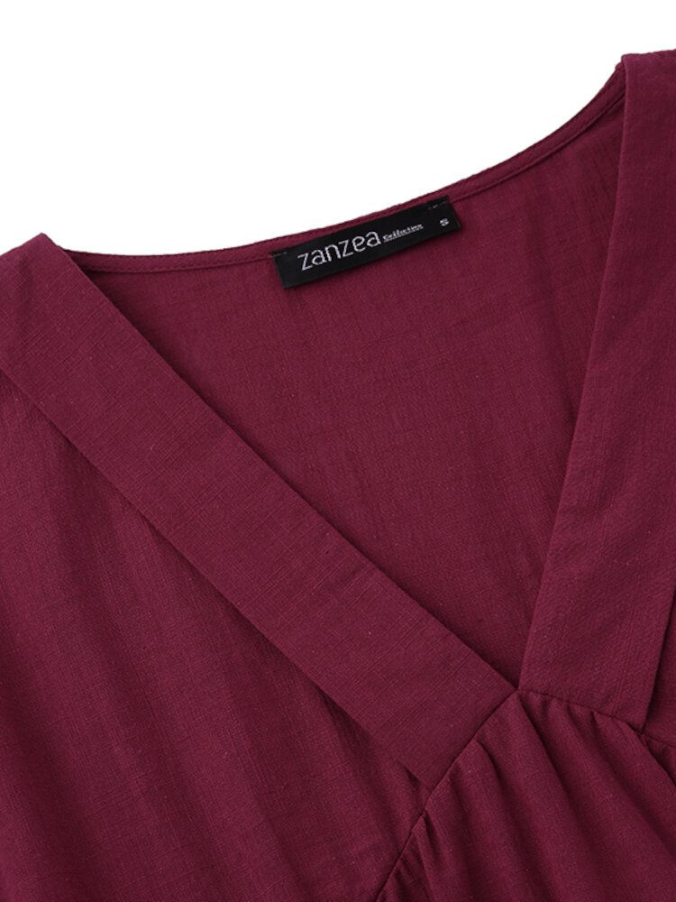 100 % Baumwolle Lockeres Lockeres Kleid Mit V-ausschnitt Für Damen