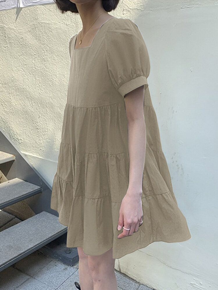 100 % Polyester Puffärmel Gespleißtes Gestreiftes Sommerkleid Für Damen