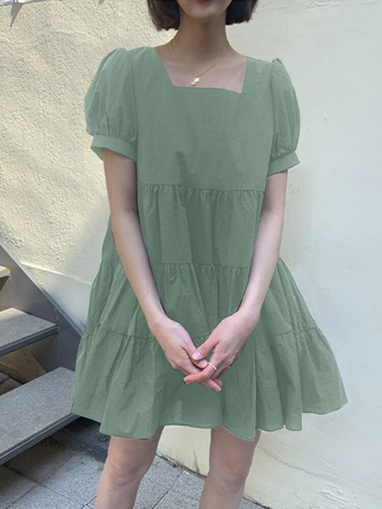 100 % Polyester Puffärmel Gespleißtes Gestreiftes Sommerkleid Für Damen