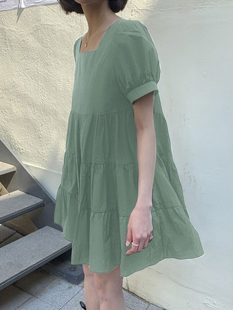 100 % Polyester Puffärmel Gespleißtes Gestreiftes Sommerkleid Für Damen