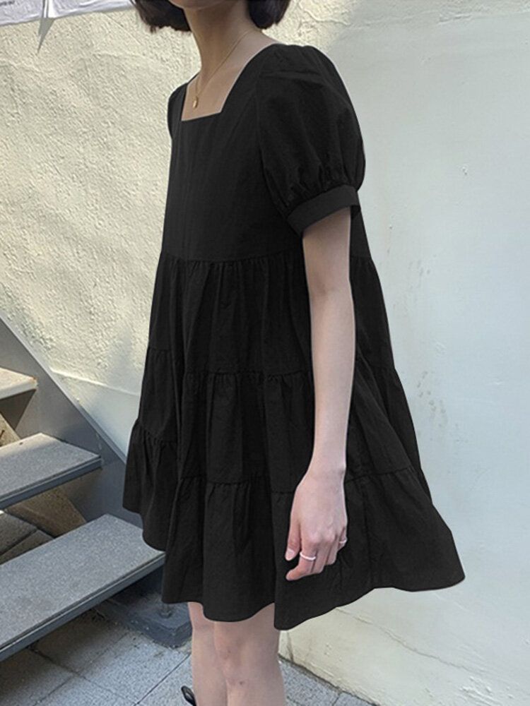 100 % Polyester Puffärmel Gespleißtes Gestreiftes Sommerkleid Für Damen