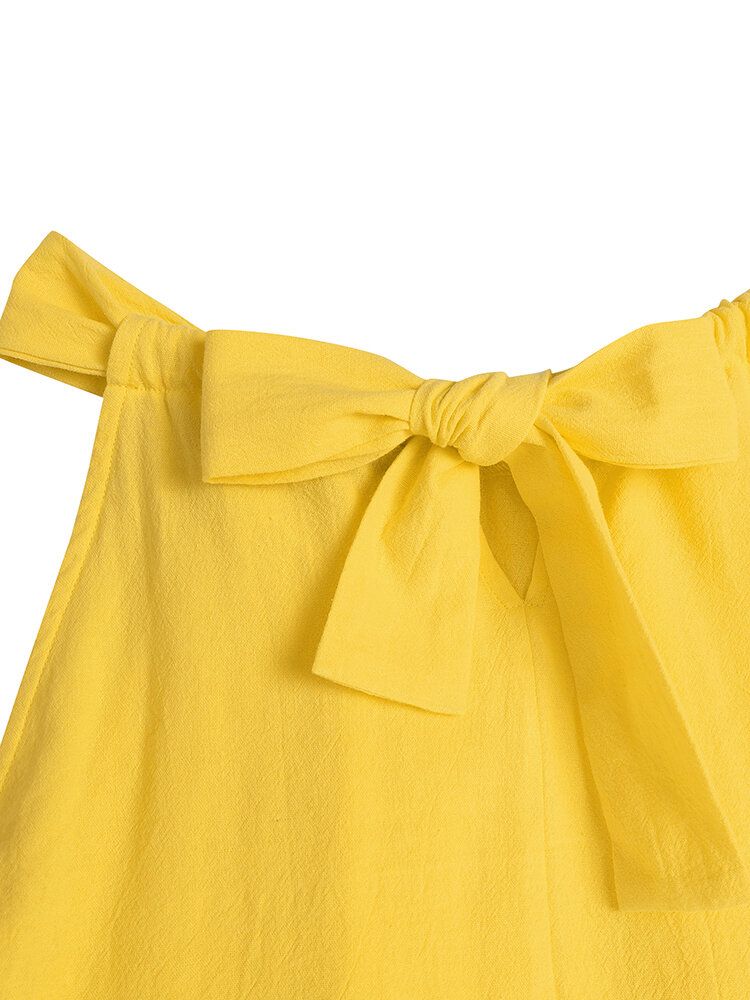 Ärmelloses Minikleid Aus Fester Baumwolle Mit Bowknot-rüschen