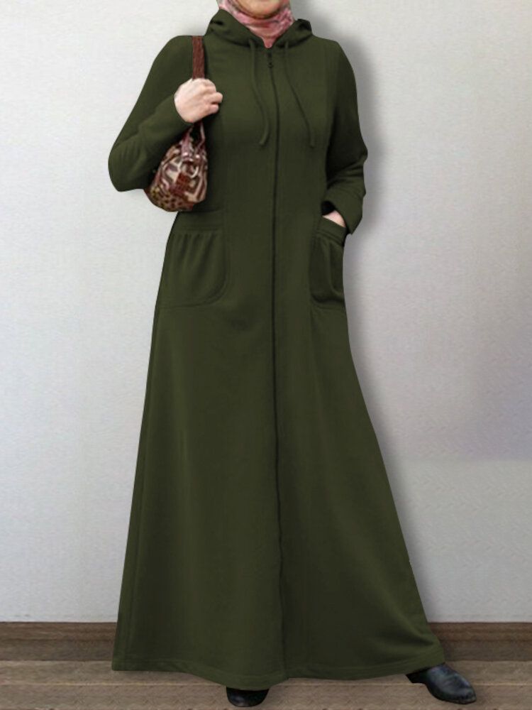 Damen Abaya Kaftan Mit Kapuze Einfarbig Knöchellang Lässig Midi-kleider