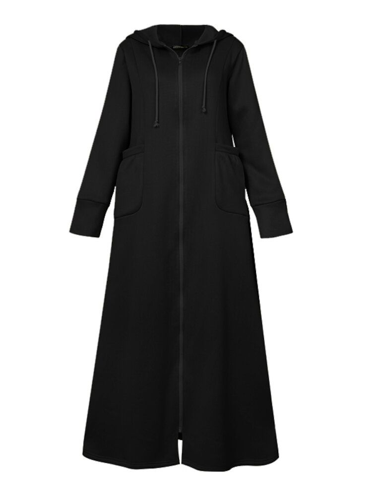 Damen Abaya Kaftan Mit Kapuze Einfarbig Knöchellang Lässig Midi-kleider