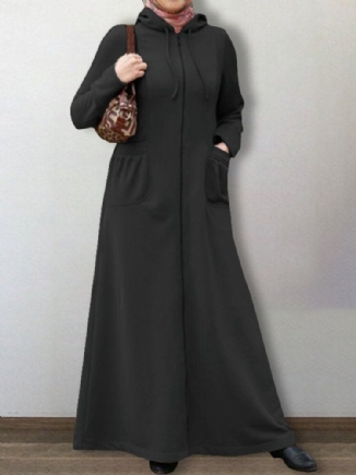 Damen Abaya Kaftan Mit Kapuze Einfarbig Knöchellang Lässig Midi-kleider