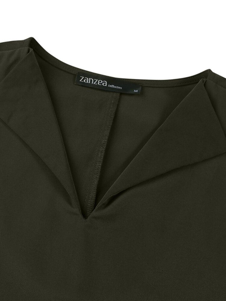 Damen Einfarbig Split Full Sleeve Seitentasche V-ausschnitt Wadenlang Lässige Midikleider