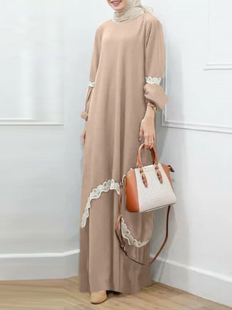 Damen-spitzen-kaftan-tunika Einfarbig Knöchellang Lässige Midi-kleider