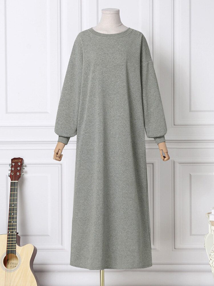 Damen-sweatshirt Solide Seitentaschen Maxi-länge Lässige Midi-kleider